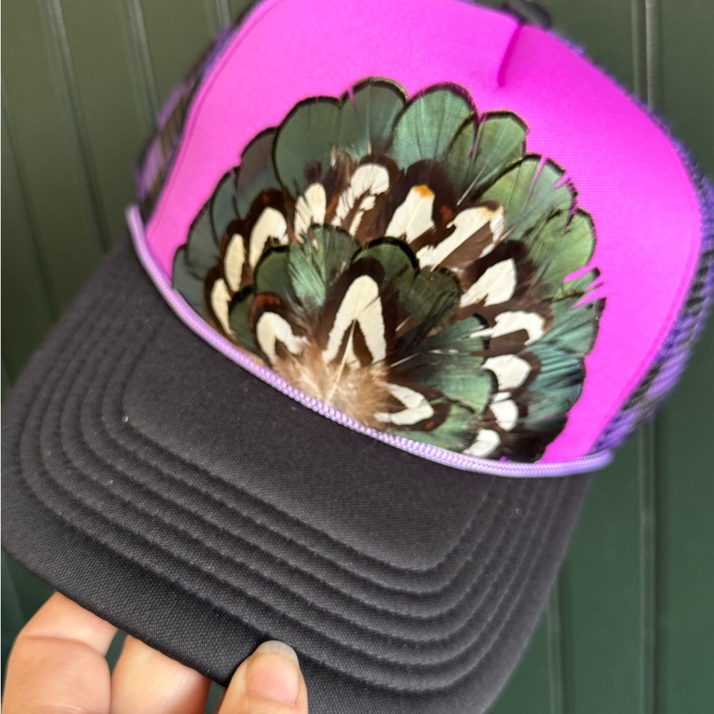 Stylish Pink and Black Feathered Cap
